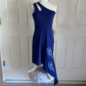 Synergy Organic Clothing Blue One Shoulder Asymmetric Embroidered Dress